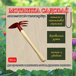 Мотыжка с деревянной ручкой (лепесток и 3 витых зубца)