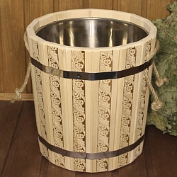 Запарник для бани "Узоры" с крышкой 15л (липа, металлическая вставка)
